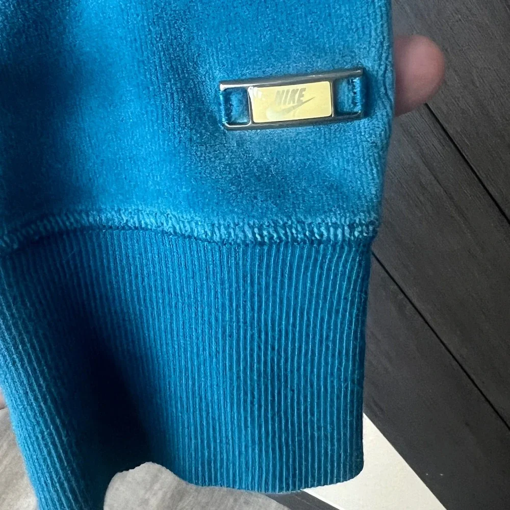 Nike Womens Velour Zip Hoodie Blue XL‎ Y2K Athleisure Casual Streetwear